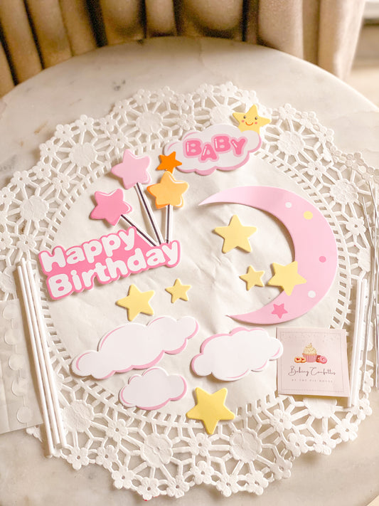 Happy Birthday & Baby-2 in 1 cake topper-Pink