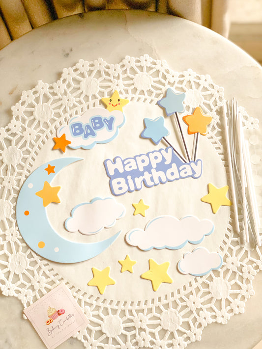Happy Birthday & Baby-2 in 1 cake topper-Blue