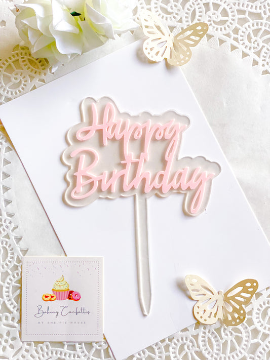 Happy Birthday Cake Topper-Pink