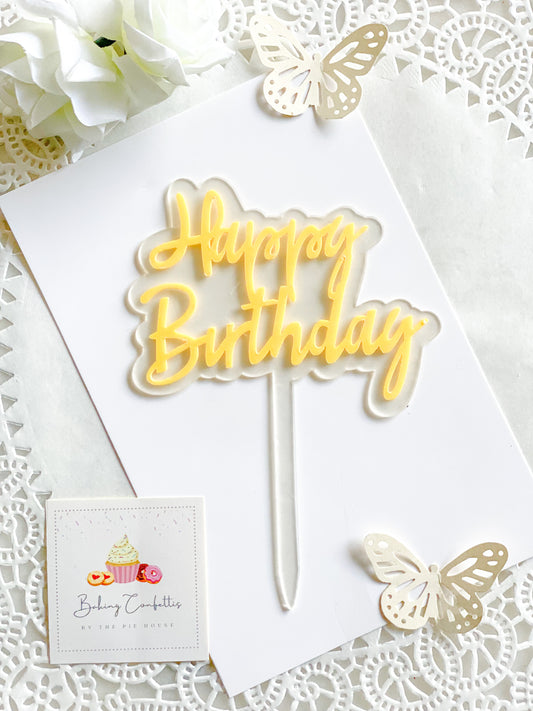 Happy Birthday Cake Topper-Yellow